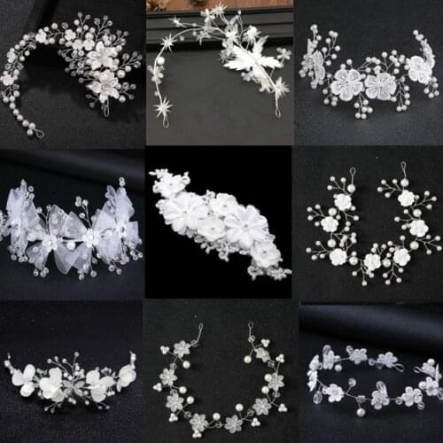 Luxury Bridal White Flowers Pearl Hairbands Comb Lengthen Headdress Hand Made Women Bride Wedding Hair Accessories Jewelry