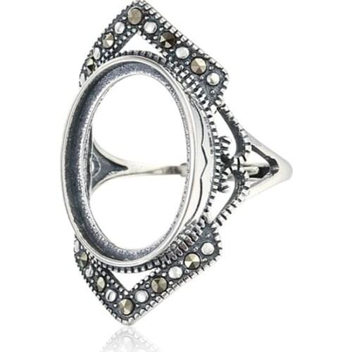 Ring Setting for 12.5x17.5mm Oval Cabochons Ring Blank Thai Sterling Silver Rhinestone Adjustable Band Ring Base SR0147