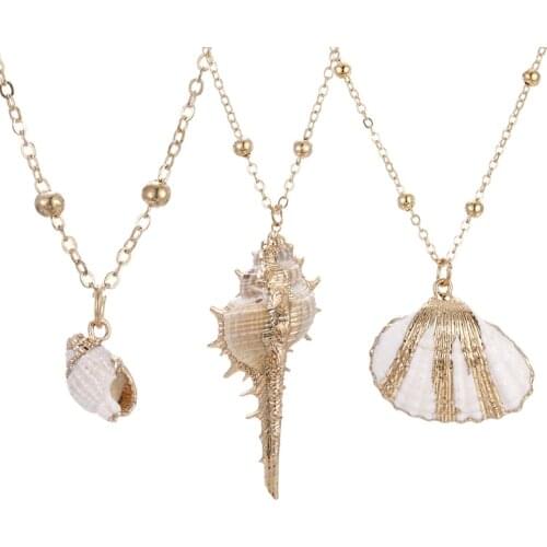 Natural Shell Pendant Necklace Seashell Collar Choker Long Gold Chain Cowrie Necklaces Woman Femme Ocean Beach Jewelry Gift