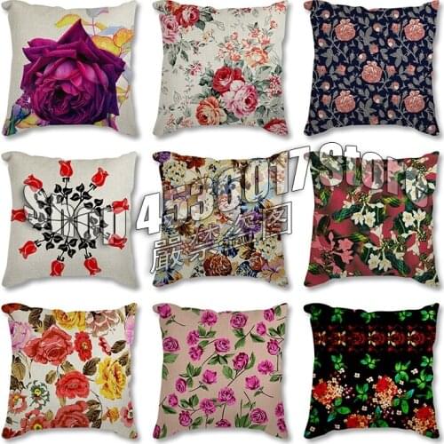 Flowers Cushion Cover pillow decorative Roses cushion cover pillow Decorative Pillowcase for sofa Pillowcover flax Party Throw