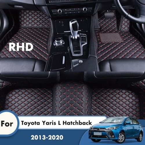 RHD Custom Car Floor Mats For Toyota Yaris L Hatchback 2020 2019 2018 2017 2016 2015 2014 2013 Leather Carpets Car Accessories
