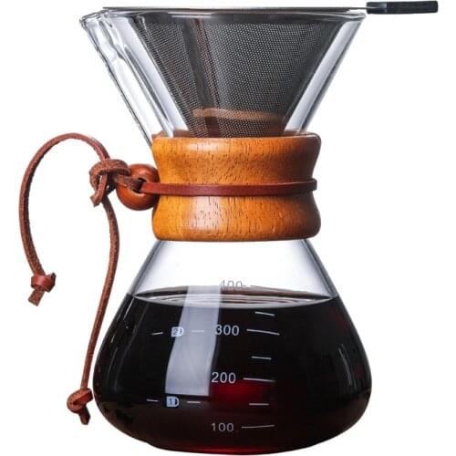 400ml 600ml Resistant Glass Coffee Pot Coffee Maker Coffee Pot Espresso Coffe Machine with V60 Stainless Steel Filter Pot