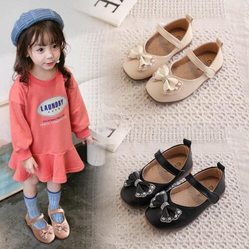 Rhinestone Bow Princess Shoes Soft Sole Kids Toddler Shoes Baby Girl Single Shoes Children Chaussure Fille Beige Pink Black
