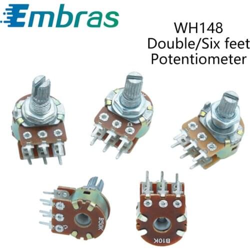 2Pcs WH148 1K 2K 5K 10K 20K 50K 100K 500K Shaft Amplifier Dual Stereo Potentiometer B1K B2K B5K B10K B20K B50K B500K 6Pin 15mm