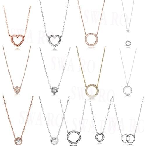 High-quality Classic 925 Silver Double-sided Simple Hearts Of, Circles, Love Shape Necklace Original Ladies Jewelry With Charm