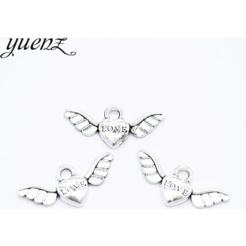 YuenZ 25pcs Antique silver color alloy Metal Heart-shaped wing pendant Charms for Jewelry Making Diy Handmade Jewelry D444