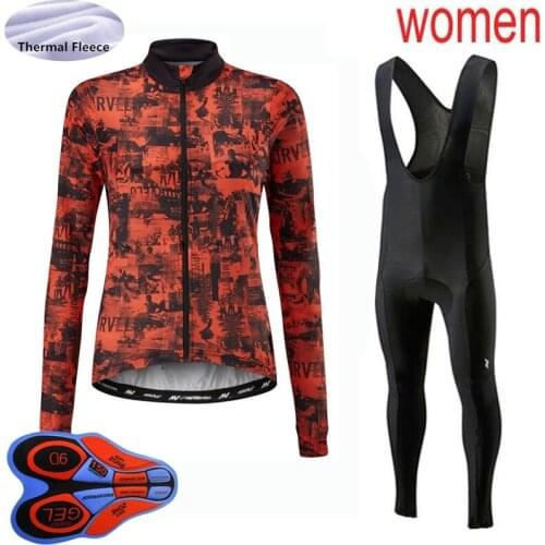 Womens Cycling Jersey 2021 Winter Thermal Fleece Long Sleeve bike Outfits MTB Bicycle Shirt bib Pants Suit Warmer Racing Clothes