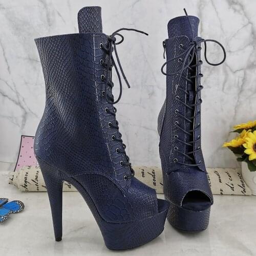 Leecabe NavyPU Upper 15CM/6Inch Womens Platform party High Heels Shoes Pole Dance boots