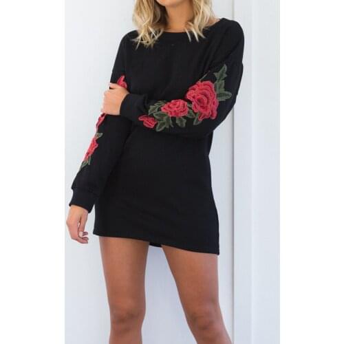 Women Sleeve Embroidered Round Neck Long Straight Sweatshirt Elegant Long Sleeve Tops Pullover Harajuku Casual Winter Streetwear