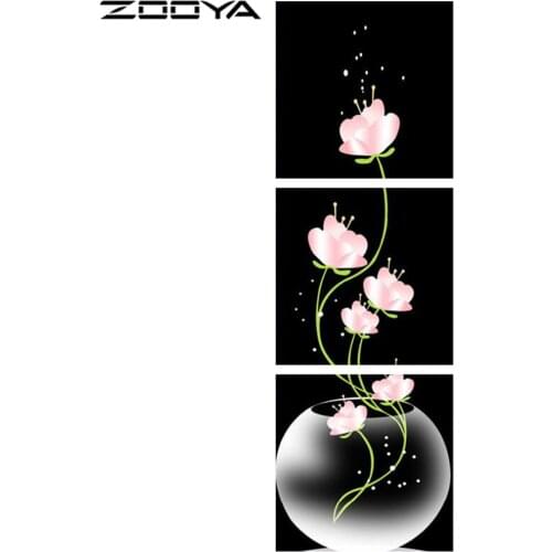 ZOOYA Wall Stickers Diamond Embroidery Triptych Paintings DIY Diamonds Painting Cross-Stitch Flowers Vase Home Decor RF1091