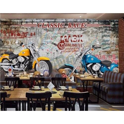 Custom mural 3d photo wallpaper American graffiti motorcycle bar decoration painting 3d wall murals wallpaper for walls 3 d