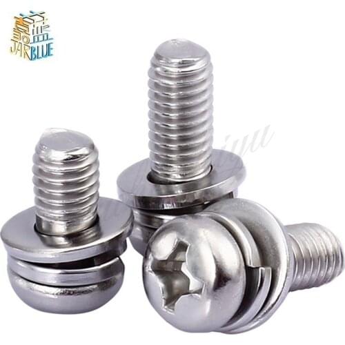 50 pc/lot) metric thread M2,M2.5,M3,M4 stainless steel Phillips Pan Head Three Combination Screw Three sem screws with washer