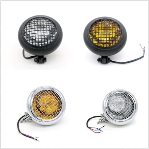 6-3/4'' Chrome Motorcycle Headlight High Low Light Motorcycle Headlight Round Headlamp W/ Mesh Grill For Harley Bobber Custom