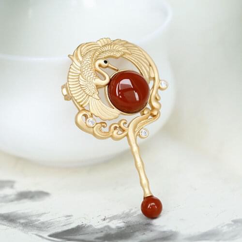 Ancient gold craftsmanship inlaid southern red tourmaline brooch retro exquisite palace style ladies jewelry dress accessories