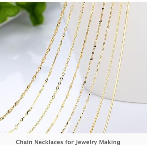 14K Gold Color Chain Necklace For Jewelry Making Water Wave Chain/Box/Snake/Sparkle/Cross Chain 18 inches For Necklace Pendant
