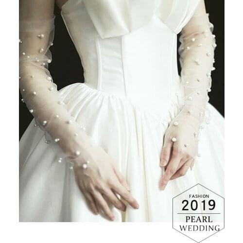 2019 Women Opera Long Tulle Wedding Pearl Glove Women Bridal Gloves Fingerless Wedding Party Gloves