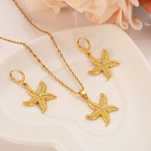 Dubai India African gold starfish Marine personality suit fashion girl bride wedding engagement earrings necklace gift