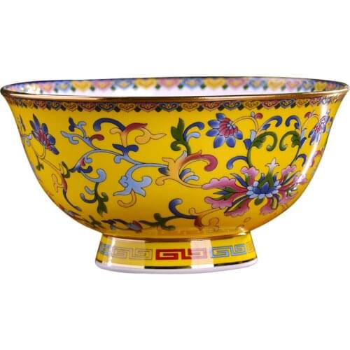 Enamel Color Ceramics Bone China Rice Soup Noodles Porringer High Foot Household Chinese Imitation Retro Tableware Single Bowl