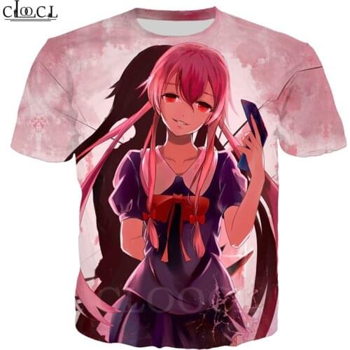Anime Future Diary T Shirt Men Women Gasai Yuno Cartoon Character Cosplay Short Sleeve Sweatshirt Casual Streetwear Tops T457