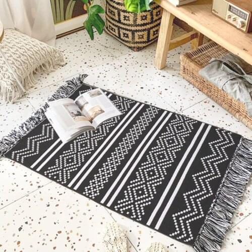 Cotton Linen Doormat for Entrance Door Mat Indoor Boho Ethnic Tassel Bedside Bedroom Carpet Rugs Dustproof Hallway Floor Mat