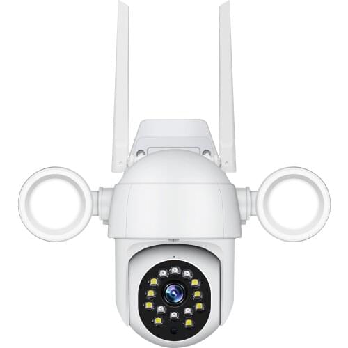 Floodlight Camera 1080P Full HD Outdoor Security Camera Wireless WiFi PTZ Camera with IP66 Waterproof Infrared Night Vision