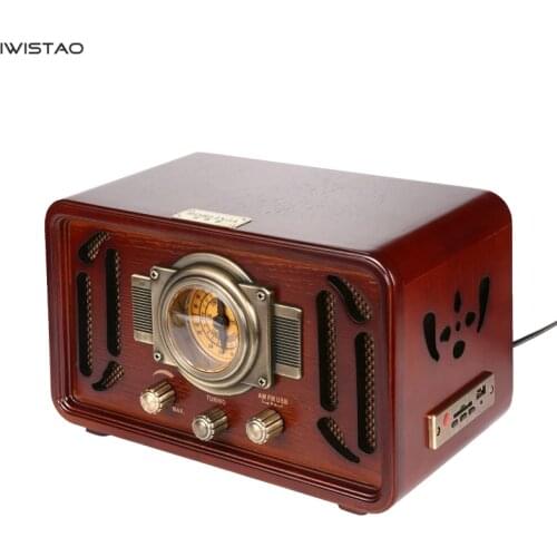 Retro Wooden HIFI Radio AM/FM 2x5W Desktop Speakers Rotary Tuning Support Bluetooth U Disk SD Card Playing