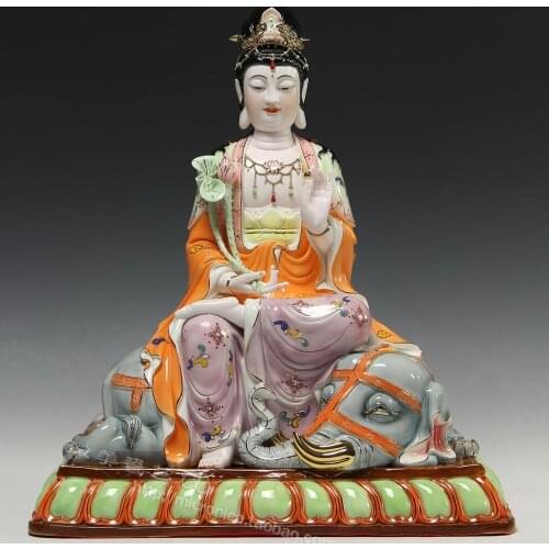 Micro beauty under glaze color 16 inch Manjusri Buddha Samantabhadra like Sam Kegon Dehua ceramic ornaments