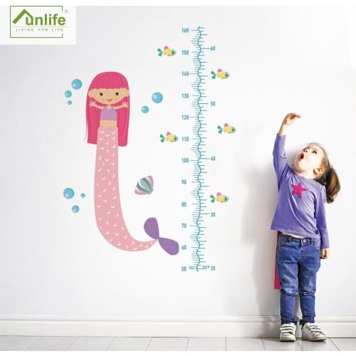 Funlife@ Mermaid Height Chart Bathroom Home Decor Wallpaper Playroom Kids Nursery Kindergarten DIY Self-Adhesive Wall Stickers