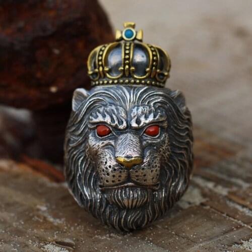 Real 925 Sterling Silver VINTAGE biker Retro mens Crown Lion Ling Jewelry Ring rings jewelry A5154