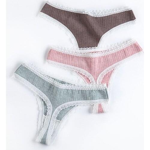 New Style Ladies Panties Thongs Fashion Sexy Lace Trim Cotton Panties Soft Panties Solid Low-Waist Panties