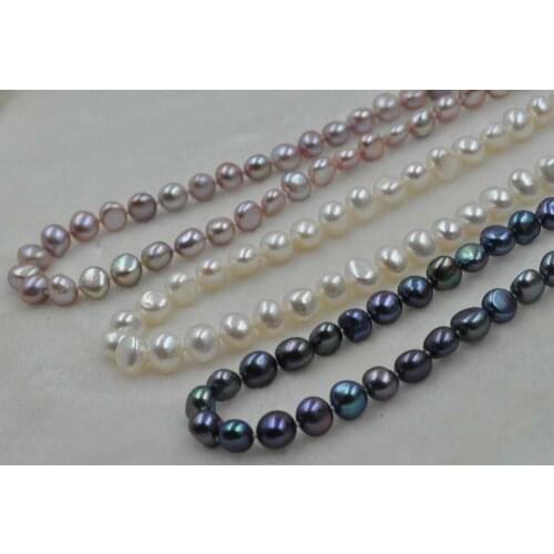 Wholesale 3 strands 8-10mm white purple black freshwater pearl necklace