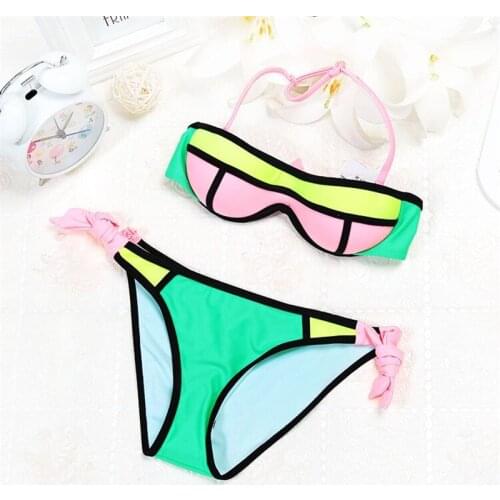 Patchwork Two Piece Swimsuit For Girls Colorful Children Swimwear Green Kids Bikini Pads Bathing Suit Lovely Child Swimming Suit