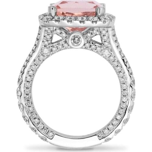WYJZY Micro-inlaid pink zircon ring for women Luxury Shining Lady Wedding Engagement Ring