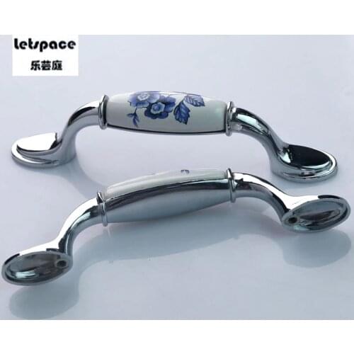 96MM white blue porcelain dresser kitchen cabinet door handle silver chrome drawer tv table cupboard knob pull modern fashion