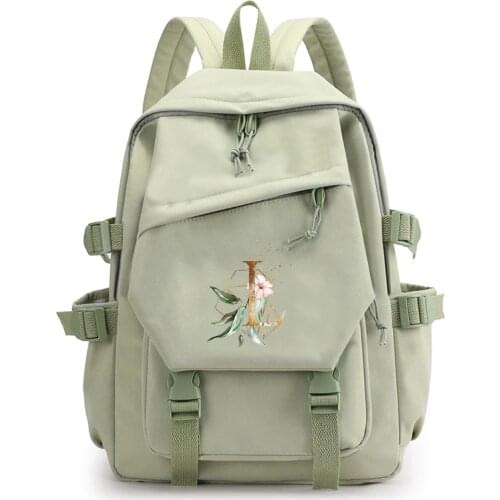 Fashion 26 Letter Backpack for Girl School Student Bag Large Capacity Green Laptop Bag Travel Mochilas Women Bag Casual Rucksack