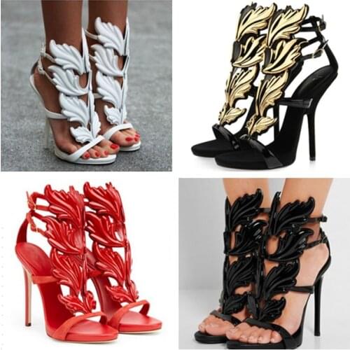 Sexy lady flying leaf sandal hot sale Leaf Gladiator Woman Sandals high heel woman sandal large size customize make buckle strap