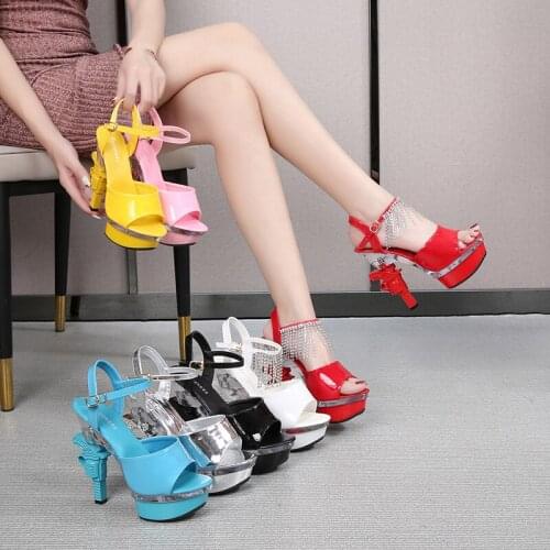 Summer Sandals Women Clear 14CM High Heels Wedding Shoes Bride Transparent Heels Sandals Female Sexy Pistol Heel Black Red White
