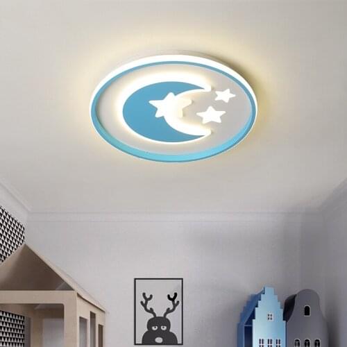Modern LED Ceiling Light For The Childrens Room Bedroom Study Nursery Kids Girls Boys Blue Round Moon Hanging Lamp Fixture