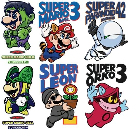 DIY heat transfer patch Cartoon Super Mario girl boy Printed patches on clothes T-shirt clothing ironing decorative stickers