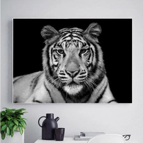 Nordic Tiger Lion Leopard Elephant Zebra Bear Rhinoceros Animal Wall Art Poster Black White Canvas Painting Modern Home Decor