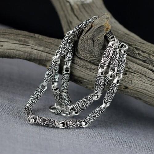 Vintage Thai Silver Goods New Fashion Men Retro Court Mens Safety Chain S925 Sterling Silver Necklace