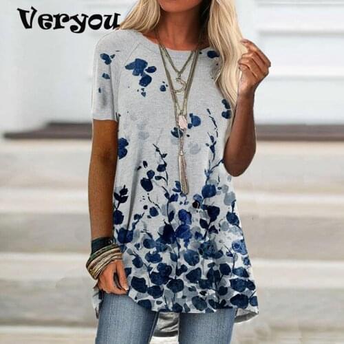 New Long T Shirt Women O Neck Short Sleeve Lady Tshirt Summer Women T Shirt 2021 Vintage Printed Loose Casual Tops Plus Size