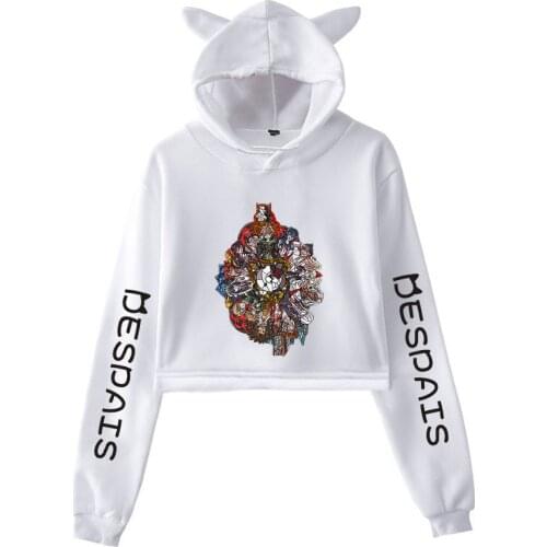 Anime Danganronpa Monokuma Hoodie women Black White Bear Crop Top Hoodie Streetwear Kawaii Cat Ear Cropped Short Sweatshirt