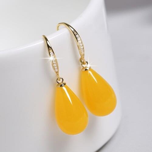 Women Amber Earrings Wholesale Natural Precious Modernist Water Droplets Red Baltic Genuine Amber Jewelry 925 Silver Earring