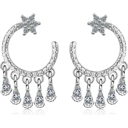 New Trendy Star Zircon Droplet Tassel Earrings For Women 925 Sterling Silver Earrings oorbellen pendientes Gift Drop Shipping