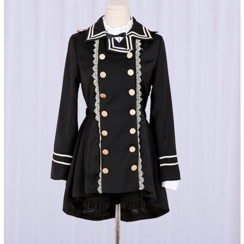 Harajuku Women Swallowtail Trench Gothic Bandage Bow Lace Black Lolita Party Coat Punk Style Military Girl Cosplay Uniform