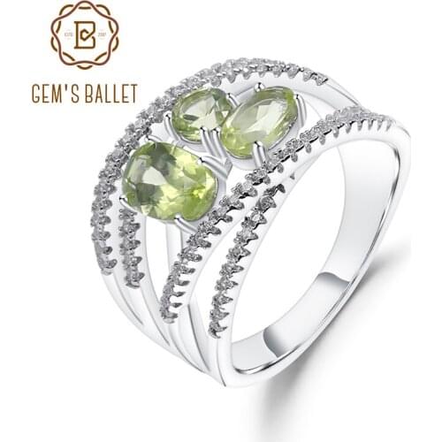 GEMS BALLET 1.69Ct Natural Peridot Gemstone Ring 925 Sterling Silver Criss-Cross Finger Rings For Women Anniversary Jewelry