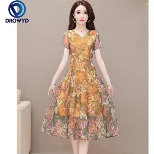 2021 Summer Boho Beach Midi Dress for Women Blue Print Floral V-neck Short Sleeve Long Dress Temperament Chiffon Party Vestidos