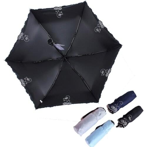 Mini Pocket Umbrella Sun Protection Fashion Folding Rain Parasol Female Gift Girls Anti-UV Embroidery Portable Travel Umbrella