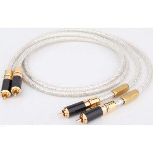 High Quality YTER Pair QED 6N pure copper Silver plated audio RCA Interconnect Cable with carbon fiber connector plug
